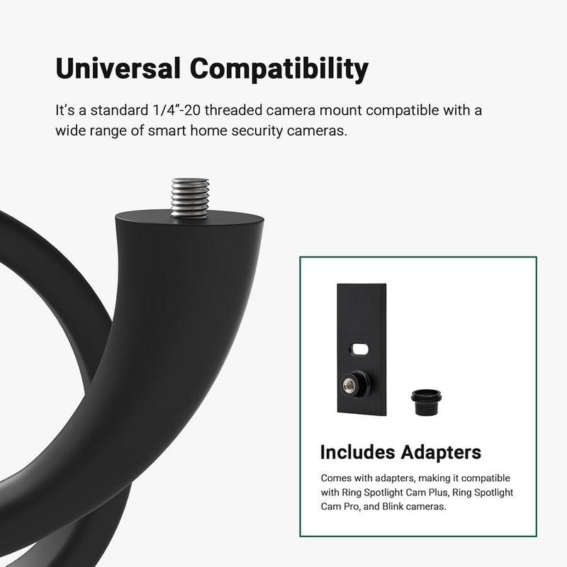 Holicfun Flexible Twist Mount for Indoor and Outdoor Security Cameras, Unversally Compatible with Ring, Blink, Eufy, Google Nest, Wyze, Arlo, Simplisafe and Other Cameras - Black - Image 2